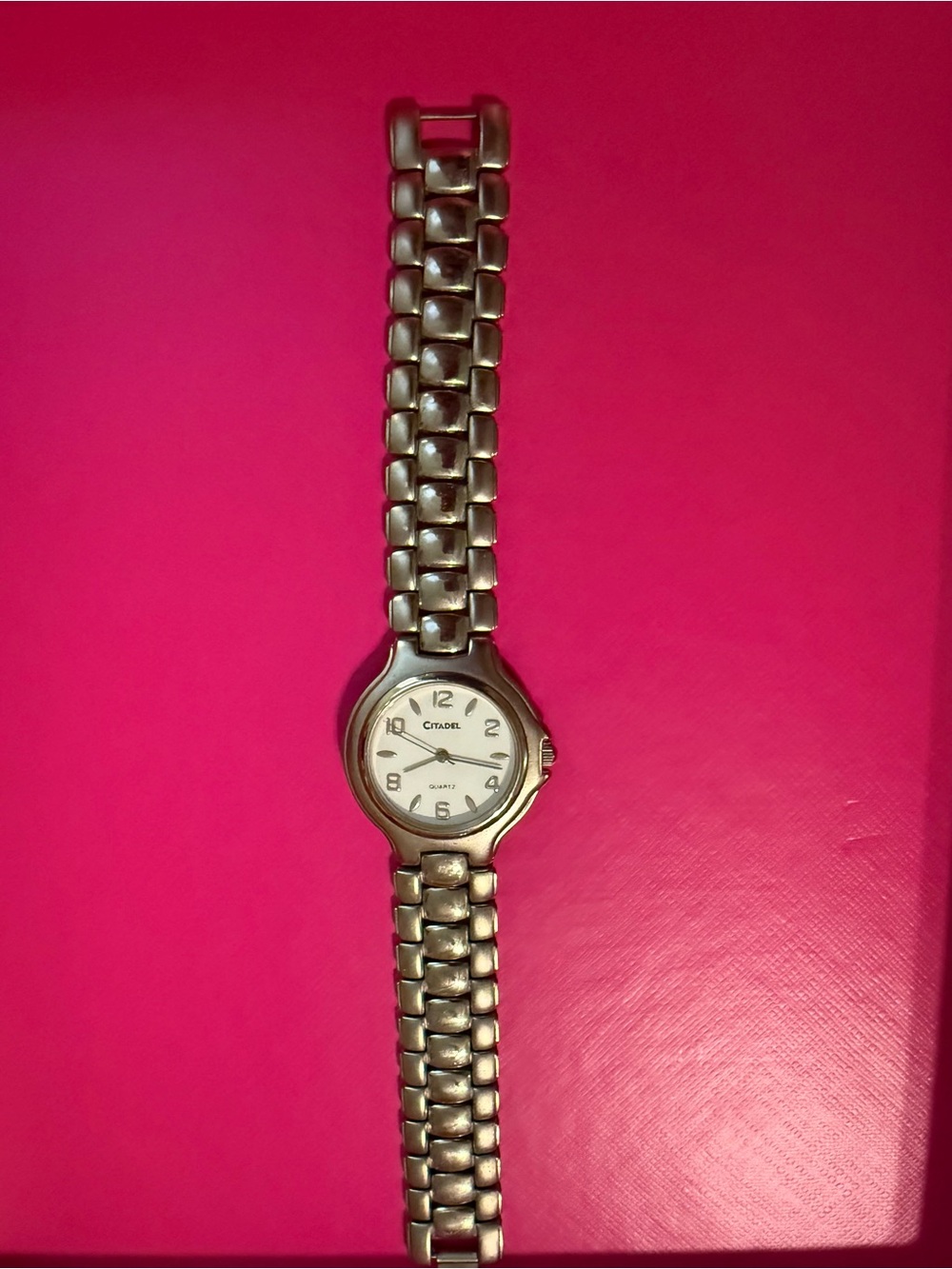 Vintage Citadel Silver Chunky Link Watch 90s Y2K White Dial